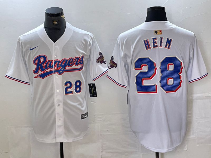 Men Texas Rangers 28 Heim White Champion Game Nike 2024 MLB Jersey style 3